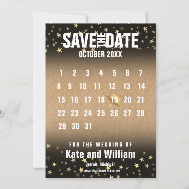 Golden Stars Calendar Save the Date (Front)