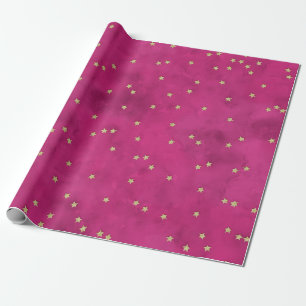 Golden Stars in Pink Background Wrapping Paper