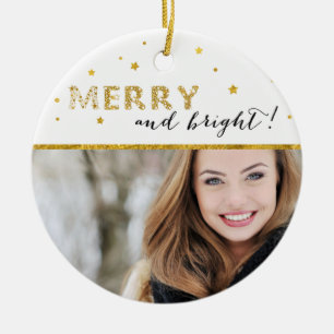 Golden Stars - Merry and Bright Ceramic Ornament