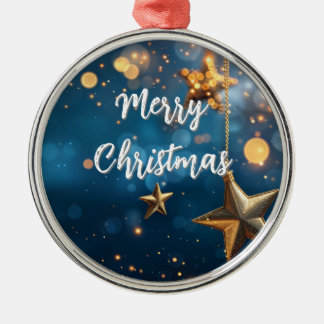 Golden stars Merry Christmas Metal Ornament
