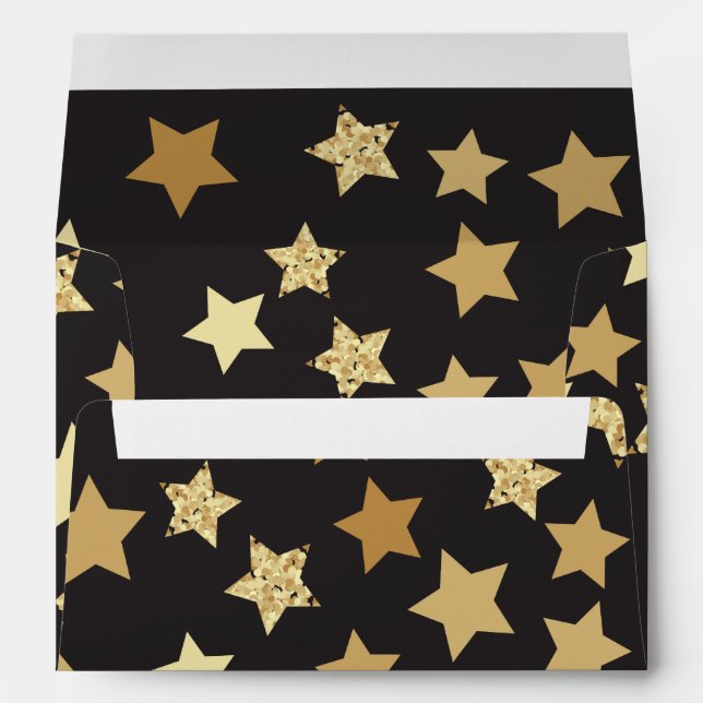 Golden Stars on Black Background Pattern Envelope (Back (Bottom))