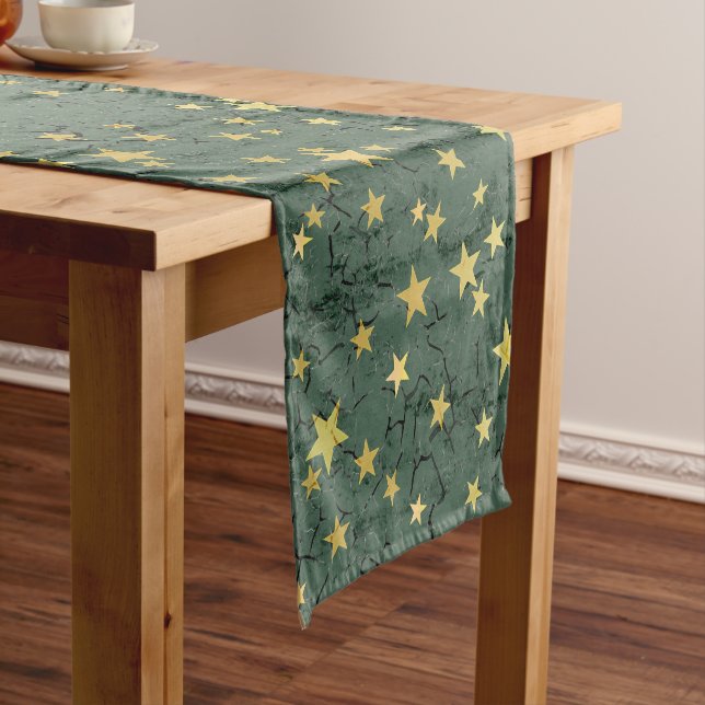 Golden Stars ⭐ on Green Table Runner (In Situ)