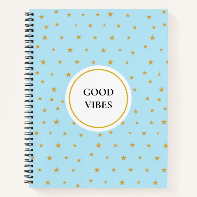 Golden stars on light turquoise blue notebook (Front)