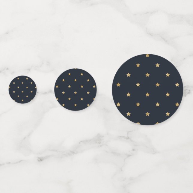 Golden Stars on Midnight Black Confetti (Fronts)
