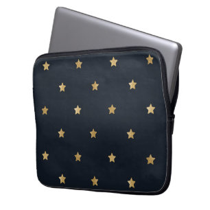 Golden Stars on Midnight Black Laptop Sleeve