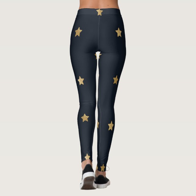Golden Stars on Midnight Black Leggings (Back)