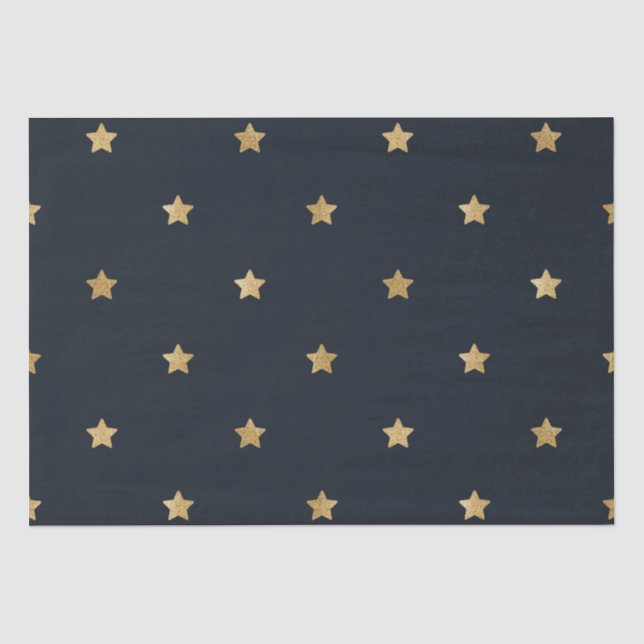 Golden Stars on Midnight Black Tissue Paper (Front)