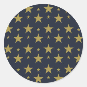 Golden Stars on Navy Blue – Elegant and Timeless Classic Round Sticker