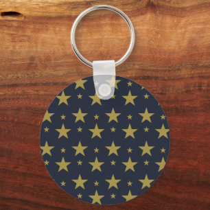 Golden Stars on Navy Blue – Elegant and Timeless Keychain