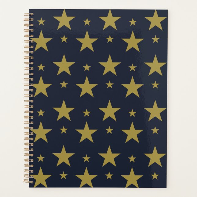 Golden Stars on Navy Blue – Elegant and Timeless Planner (Front)