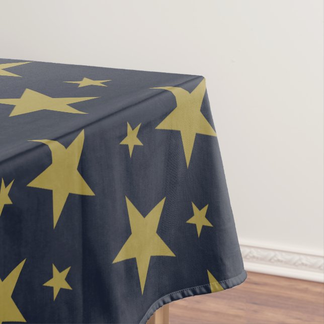 Golden Stars on Navy Blue – Elegant and Timeless Tablecloth (In Situ)