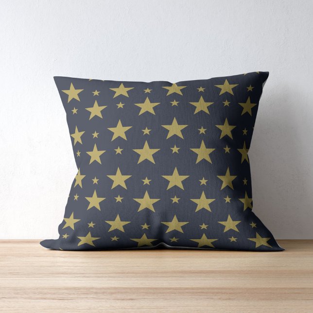 Golden Stars on Navy Blue – Elegant and Timeless Throw Pillow (Creator Uploaded)