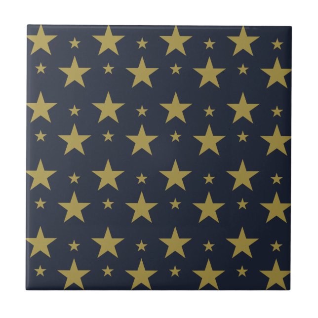 Golden Stars on Navy Blue – Elegant and Timeless Tile (Front)