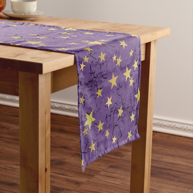 Golden Stars ⭐ on Purple Table Runner (In Situ)