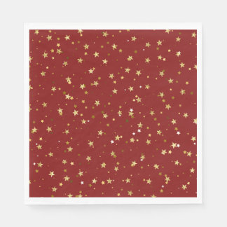 Golden stars on red background napkin