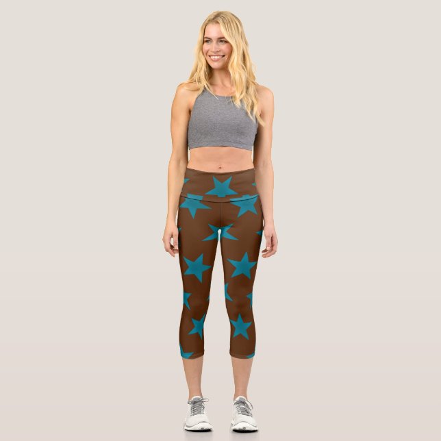 Golden Stars Pattern 16 Capri Leggings (Front)