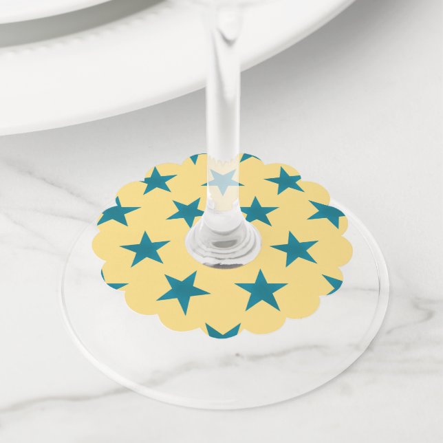 Golden Stars Pattern 18 Wine Glass Tag (Close Up)