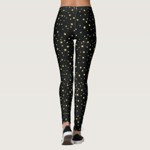 Golden Stars Pattern on Black Leggings