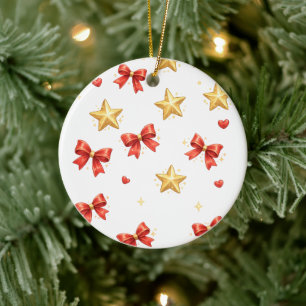 Golden Stars & Red Bows Ornament