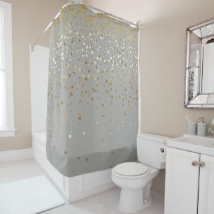 Golden Stars Shower Curtain in Grey