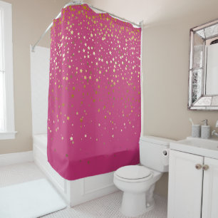 Golden Stars Shower Curtain in Raspberry