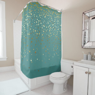 Golden Stars Shower Curtain in Teal