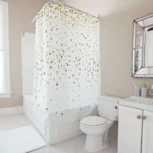 Golden Stars Shower Curtain in White