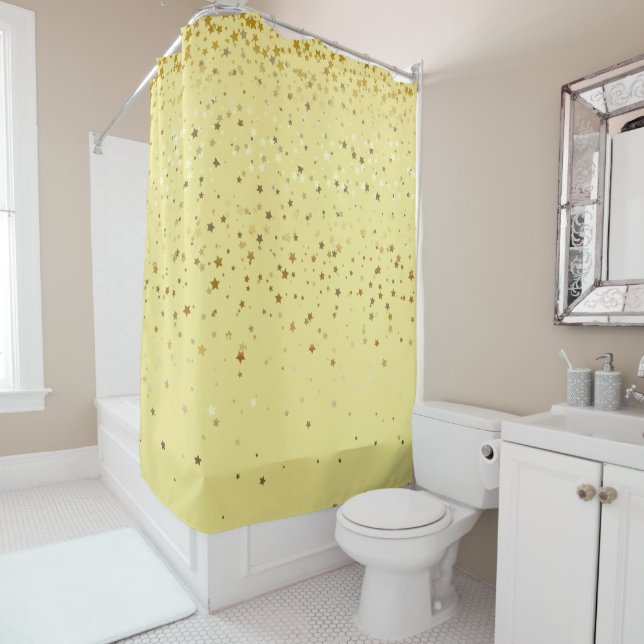 Golden Stars Shower Curtain in Yellow (In Situ)
