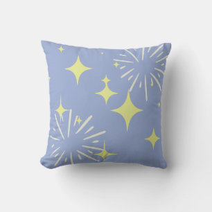 "Golden Stars & Sparkles on Cornflower Blue" Throw Pillow