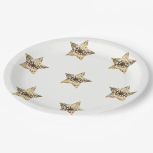 Golden Stars White and Gold Festive Elegant Paper Plate