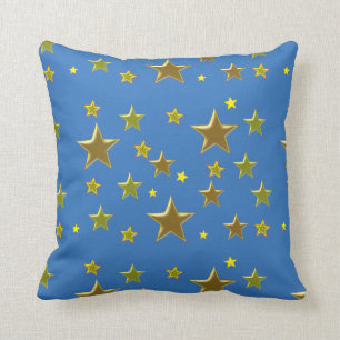 golden stars with blue background throw pillow
