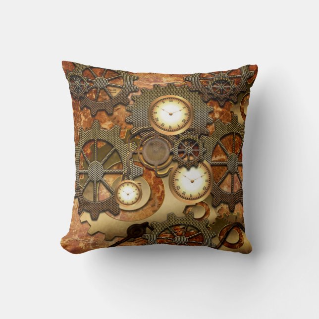 Golden steampunk throw pillow (Front)