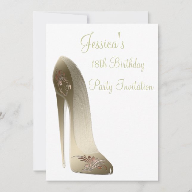 Golden Stiletto Shoe Invitation Cards (Front)