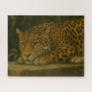Golden Stillness – Resting Leopard in Foliage Jigsaw Puzzle