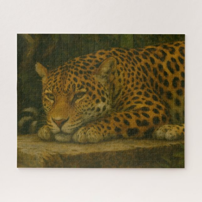 Golden Stillness – Resting Leopard in Foliage Jigsaw Puzzle (Horizontal)