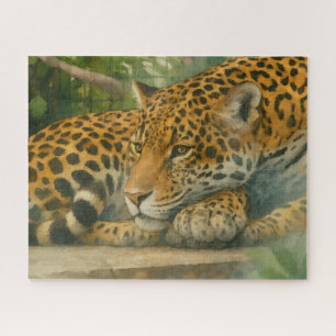 Golden Stillness – Resting Leopard in Foliage Jigsaw Puzzle