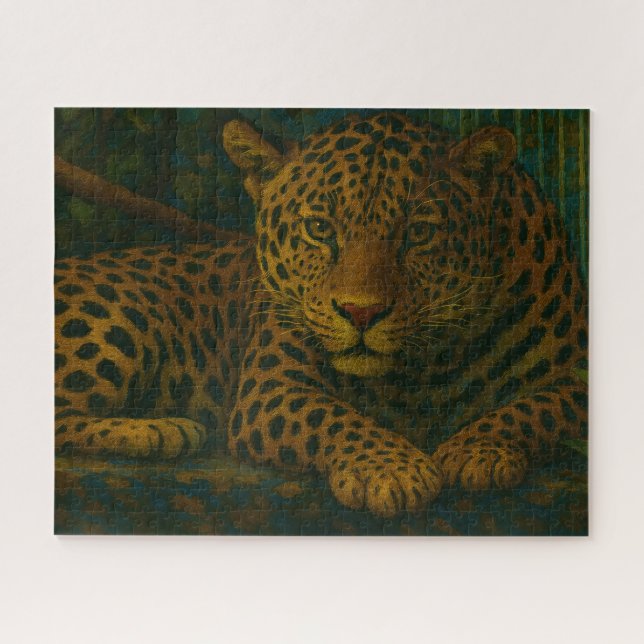 Golden Stillness – Resting Leopard in Foliage Jigsaw Puzzle (Horizontal)