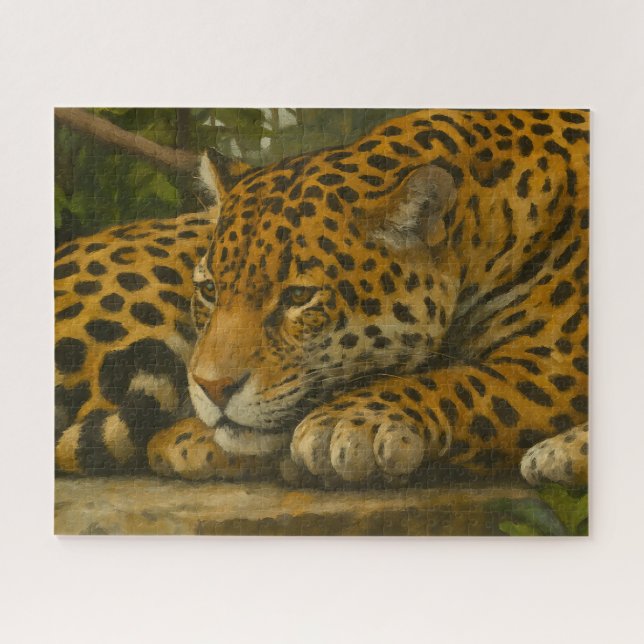 Golden Stillness – Resting Leopard in Foliage Jigsaw Puzzle (Horizontal)