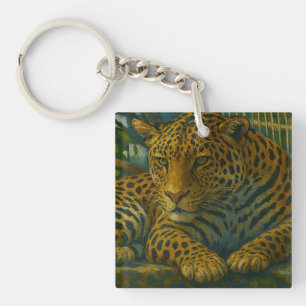 Golden Stillness – Resting Leopard in Foliage Keychain
