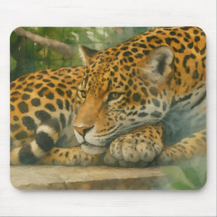 Golden Stillness – Resting Leopard in Foliage Mouse Pad