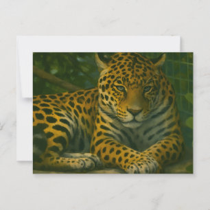Golden Stillness – Resting Leopard in Foliage Postcard