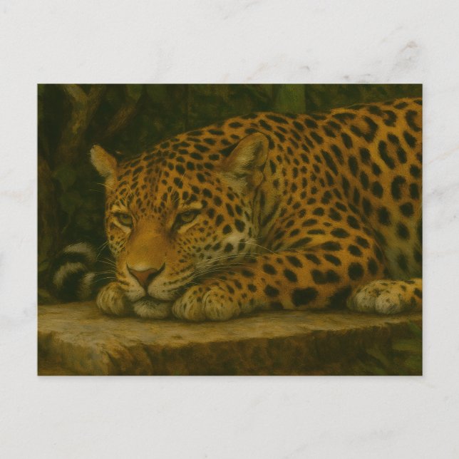 Golden Stillness – Resting Leopard in Foliage Postcard (Front)