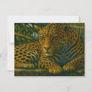 Golden Stillness – Resting Leopard in Foliage Postcard