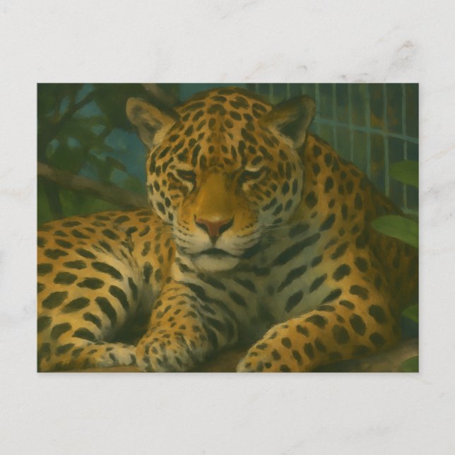 Golden Stillness – Resting Leopard in Foliage Postcard (Front)