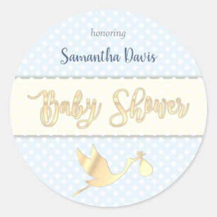 Golden Stork Baby Boy Baby Shower Classic Round Sticker