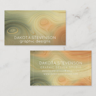 Golden Strata   Peach Burnt Orange Green Agate Business Card