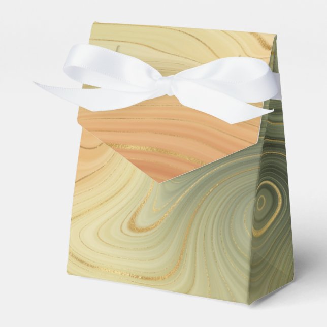 Golden Strata | Peach Burnt Orange Green Agate Favor Box (Front Side)