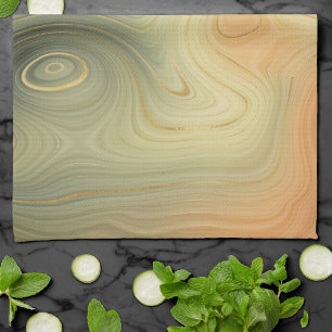 Golden Strata   Peach Burnt Orange Green Agate Kitchen Towel