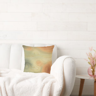 Golden Strata   Peach Burnt Orange Green Agate Throw Pillow