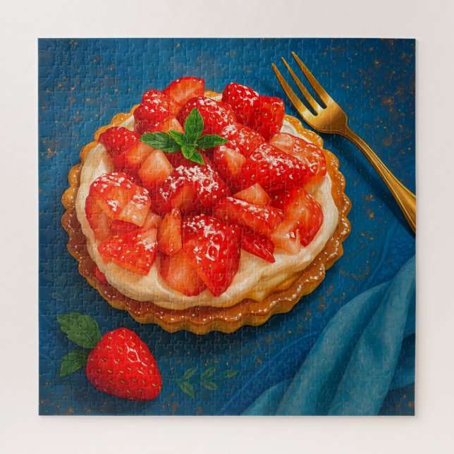 "Golden Strawberry Tart - Elégant Puzzle de Desser (Vertical)
